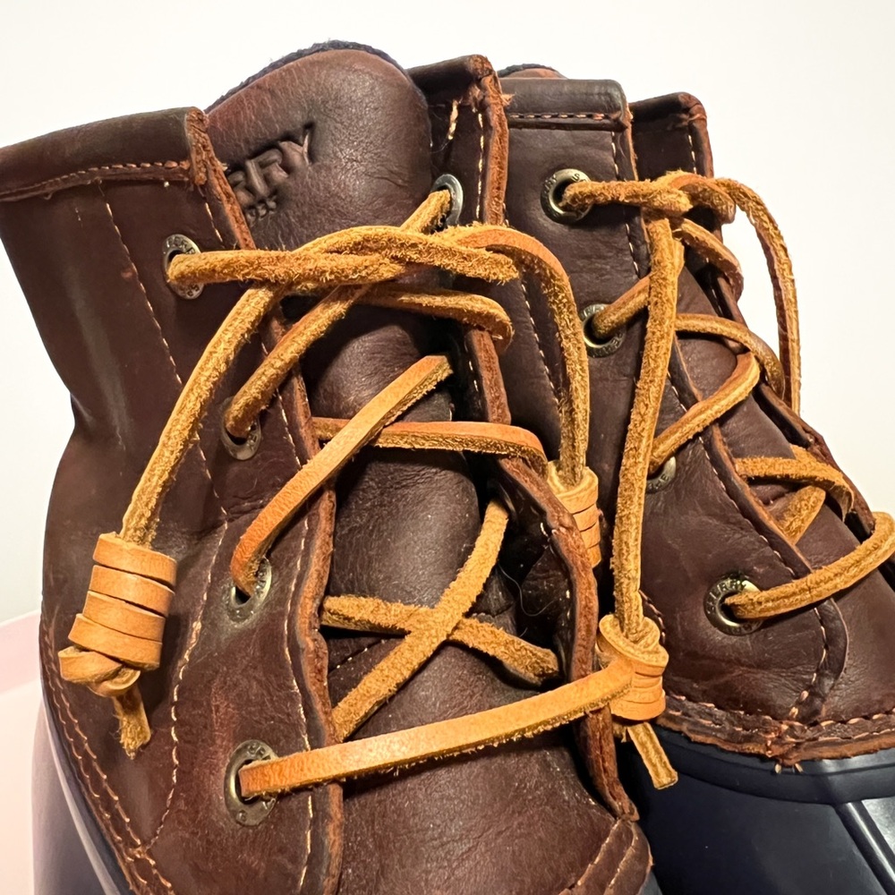 Sperry Saltwater Duck Boot Brown Leather and Navy - Picture 8 of 11
